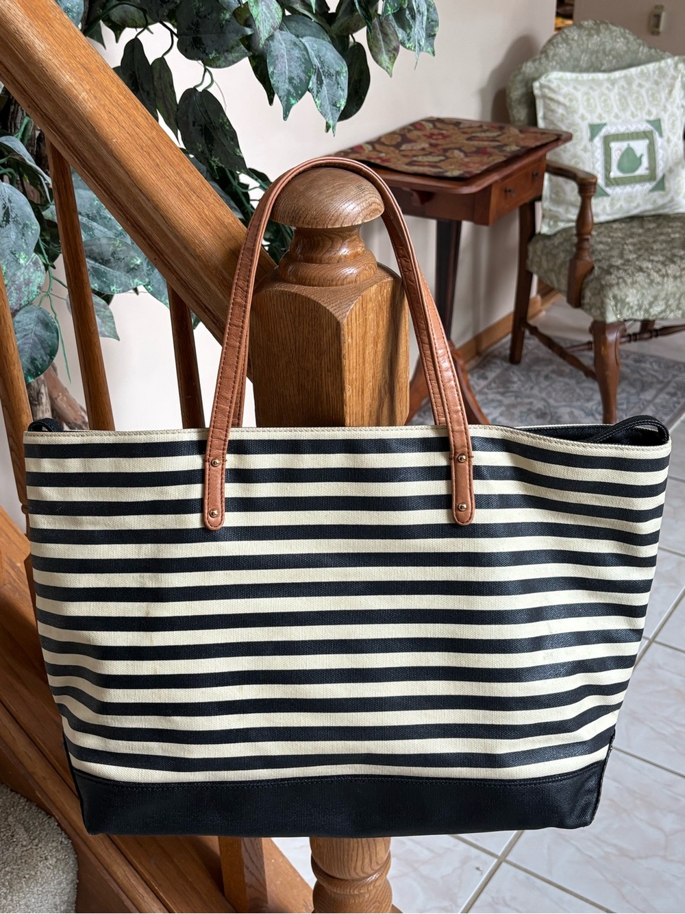 REBECCA MINKOFF $195 • 2016 Cherish Tote Navy Striped Canvas Leather Handles - Picture 6 of 11